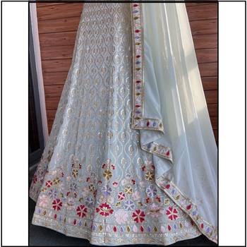 mint white floral embroidered lehenga with dupatta 4
