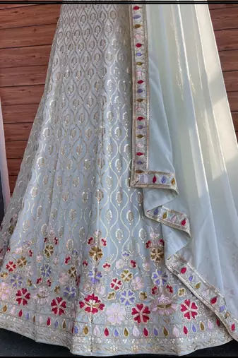 mint white floral embroidered lehenga with dupatta