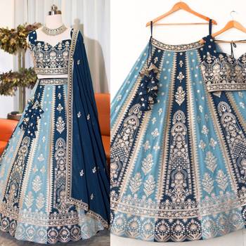 navy sky blue dual tone zari embroidered lehenga set 2