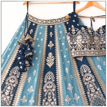 navy sky blue dual tone zari embroidered lehenga set 3