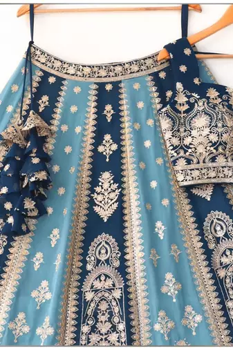 navy sky blue dual tone zari embroidered lehenga set
