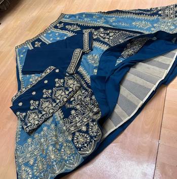 navy sky blue dual tone zari embroidered lehenga set 4