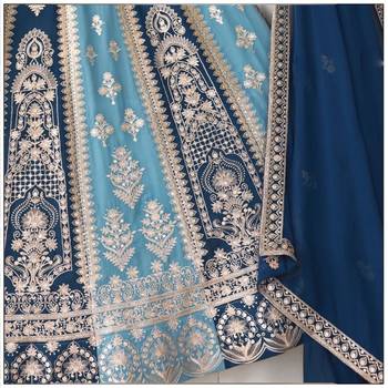 navy sky blue dual tone zari embroidered lehenga set 5