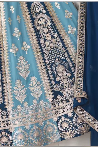navy sky blue dual tone zari embroidered lehenga set