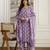 Purple Pure Cotton Embroidery Work Geometric Block Print Kurta Pant with Dupatta Set