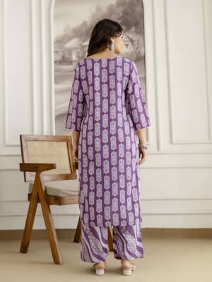 purple cotton kurta pant dupatta set with zardosi embroidery 2