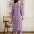 Purple Pure Cotton Embroidery Work Geometric Block Print Kurta Pant with Dupatta Set