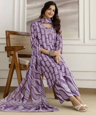 purple cotton kurta pant dupatta set with zardosi embroidery 3