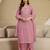 LightPink Pure Cotton Embroidery Sequence Work Kurta Pant with Ethic Motifs Print Dupatta Set