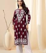 Seva chikan hand embroidered lucknowi chikankari purple muslin kurta scl4513