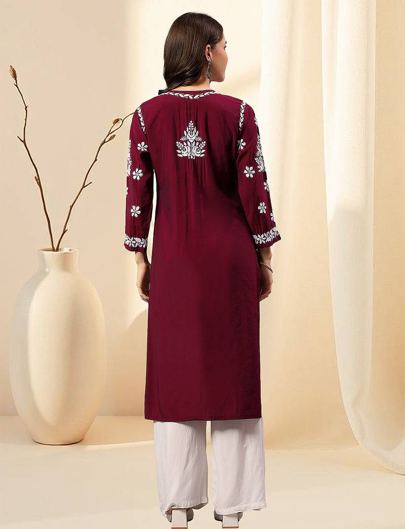 Seva chikan hand embroidered lucknowi chikankari purple muslin kurta scl4513