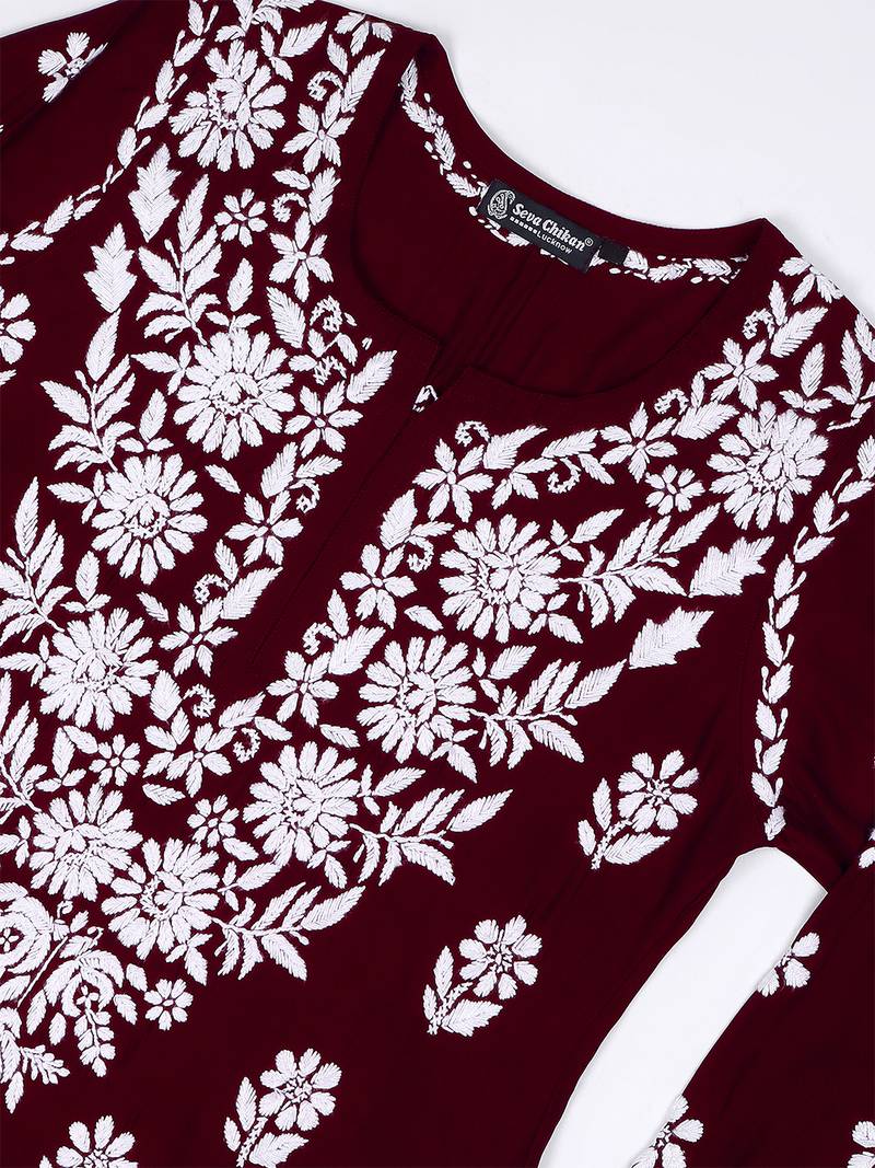 Seva chikan hand embroidered lucknowi chikankari purple muslin kurta scl4513