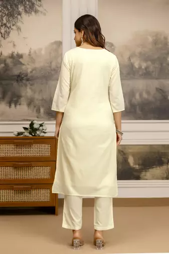 white cotton kurta pant set with floral embroidery and dupatta
