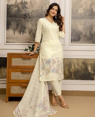 white cotton kurta pant set with floral embroidery and dupatta 3