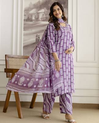 purple cotton kurta pant dupatta set with zardosi embroidery 5