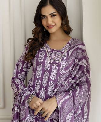 purple cotton kurta pant dupatta set with zardosi embroidery 6