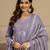 Purple Pure Cotton Leaf Print Embroidery Work Anarkali Kurta Pant with Dupatta