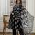 Black Pure Cotton Leaf Print Embroidery Work Anarkali Kurta Pant with Dupatta