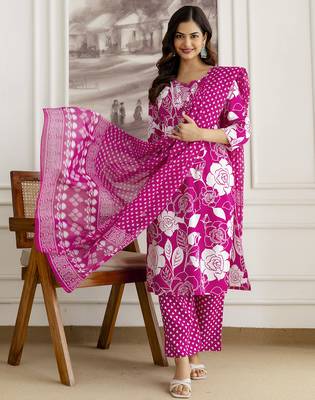 pink cotton straight kurta with floral embroidery 5