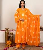 Orange tie & dye cotton suit set of 3