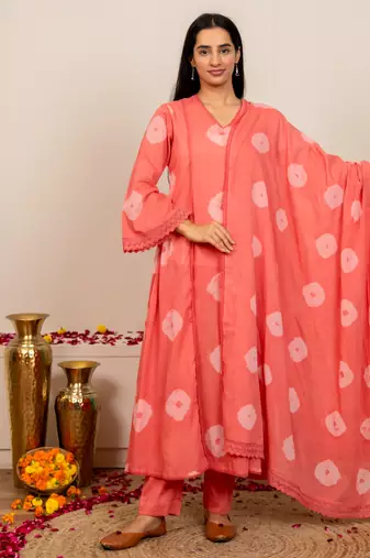 Pink tie & dye cotton suit set of 3