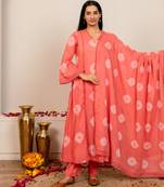 Pink tie & dye cotton suit set of 3