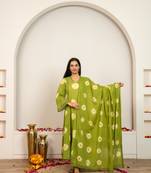 Green tie & dye cotton suit set of 3