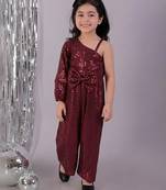 Maroon embroidered polyester dress