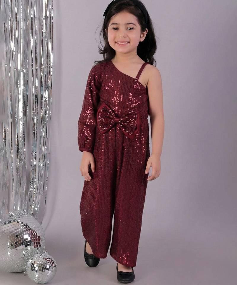 Maroon embroidered polyester dress