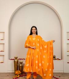 orange tie & dye cotton salwar kameez with lace work