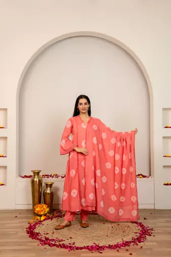 Pink tie & dye cotton suit set of 3