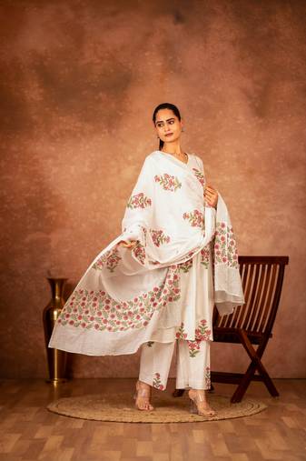 off white pink hand block printed cotton salwar kameez