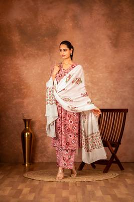 pink and off white hand block printed cotton salwar kameez 1