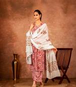 Pink hand block printed cotton suit set of 3