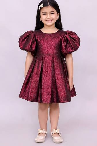 Maroon woven jacquard dress
