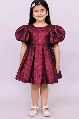 Maroon woven jacquard dress