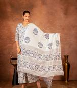blue hand block printed cotton suit set of 3