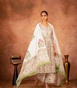 Green pink hand block printed cotton suit set of 3