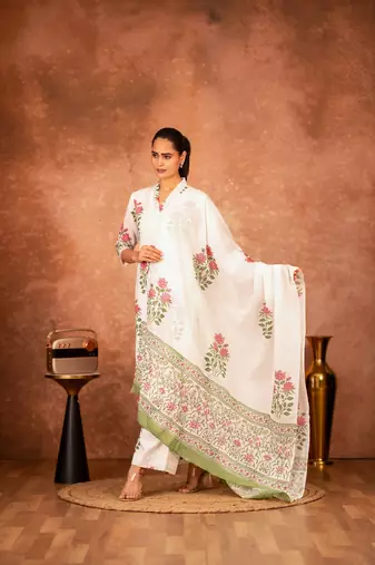 red cotton hand block print salwar kameez