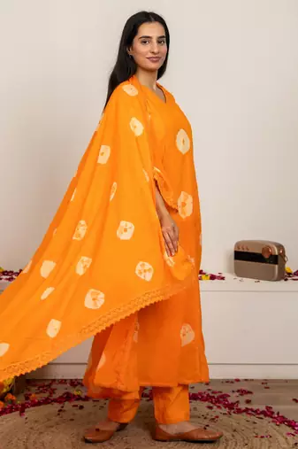 orange cotton tie & dye salwar kameez 