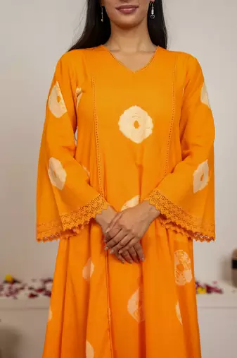 orange cotton tie & dye salwar kameez 
