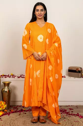 orange cotton tie & dye salwar kameez 