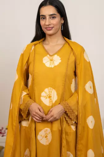 mustard cotton tie & dye salwar kameez set