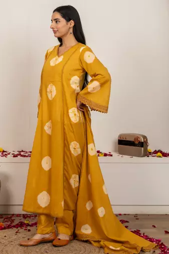 mustard cotton tie & dye salwar kameez set
