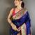 royal blue lichi silk blend ikkat floral motifs zari woven paithani saree