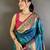 teal blue lichi silk blend ikkat floral motifs zari woven paithani saree