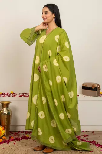 green cotton tie & dye salwar suit with lace detailing
