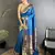 teal blue lichi silk blend floral & meena weaving zari worked paithani saree