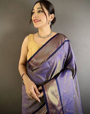 lavender lichi silk blend peacock ethnic motifs zari woven paithani saree 4
