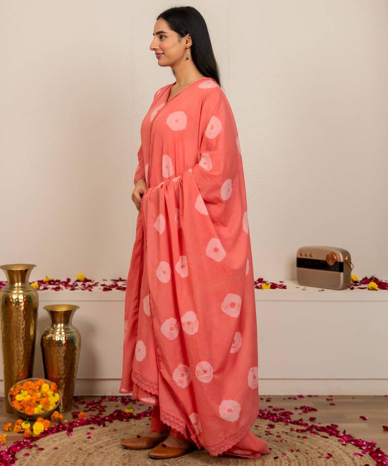 Pink tie & dye cotton suit set of 3